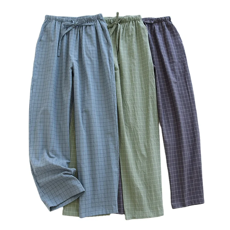 Men's High Waist Straight Sleep Bottoms Casual Plaid Prints Trousers