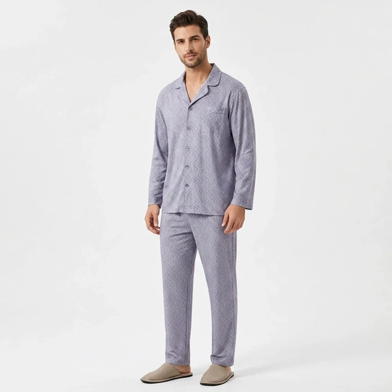 Men's Home Wear Eco friendly Bamboo Fiber Woven Antibacterial Cardigan Pajamas Spring Autumn Loose Pajamas for Men