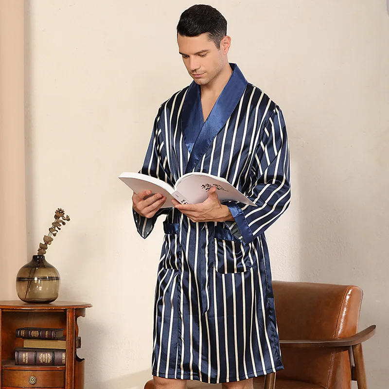Men's Imitation Silk Solid Long Sleeve 2 Piece Lightweight Breathable Summer Pajamas Shorts Custom Logo Pockets Home Comfort