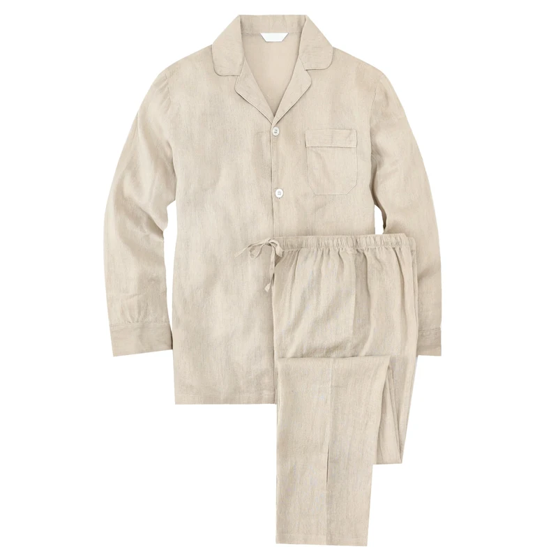 Men's Linen Sleep Wear Linen Mens Pyjama Set Custom Pajamas for Men Organic Cotton Pjs Pijama Night Suit Loungewear