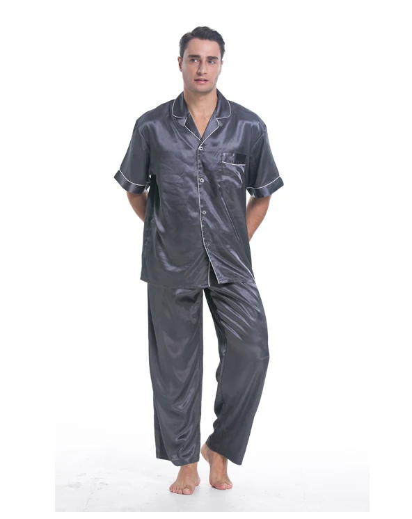 Men's Long Sleeve Silk Satin Pajama Set Silky Pajamas Sleepwear