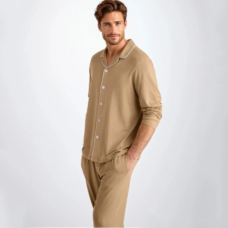 Men's Luxury Cotton Loungewear Pyjama Set Breathable Sleepwear Pants Plus Size Winter