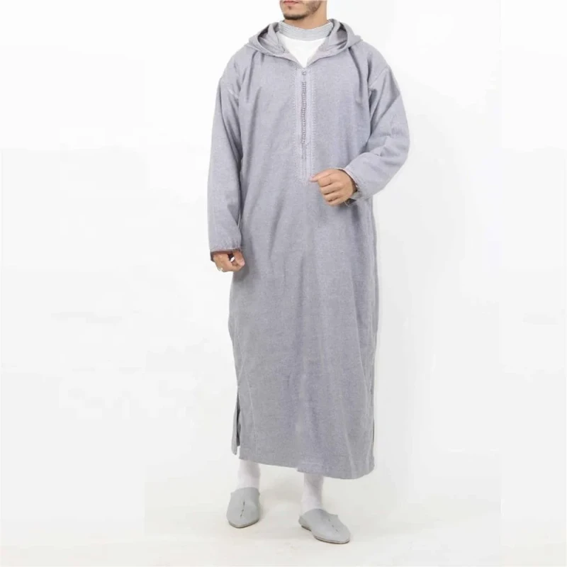 Men's Muslim Hooded Robe Middle Eastern Islamic Arabic Clothing Vintage Loose Long Sleeve Drawstring Fashion Male Robe