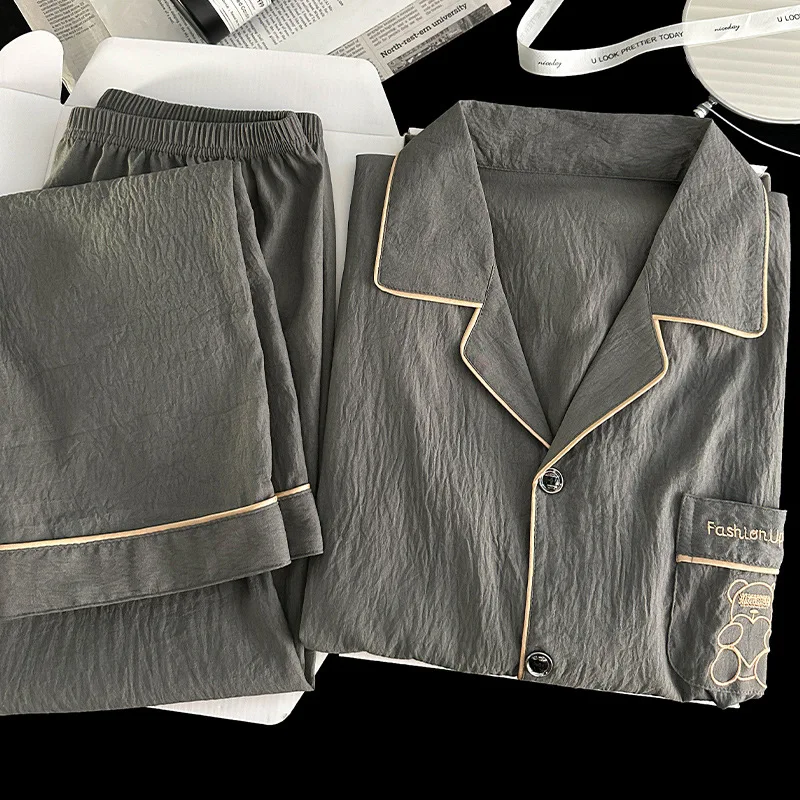 Men's New Pajama Set Summer Long Sleeve Pants Lightweight Loungewear for Spring Autumn Soft Comfortable Home Sleepwear