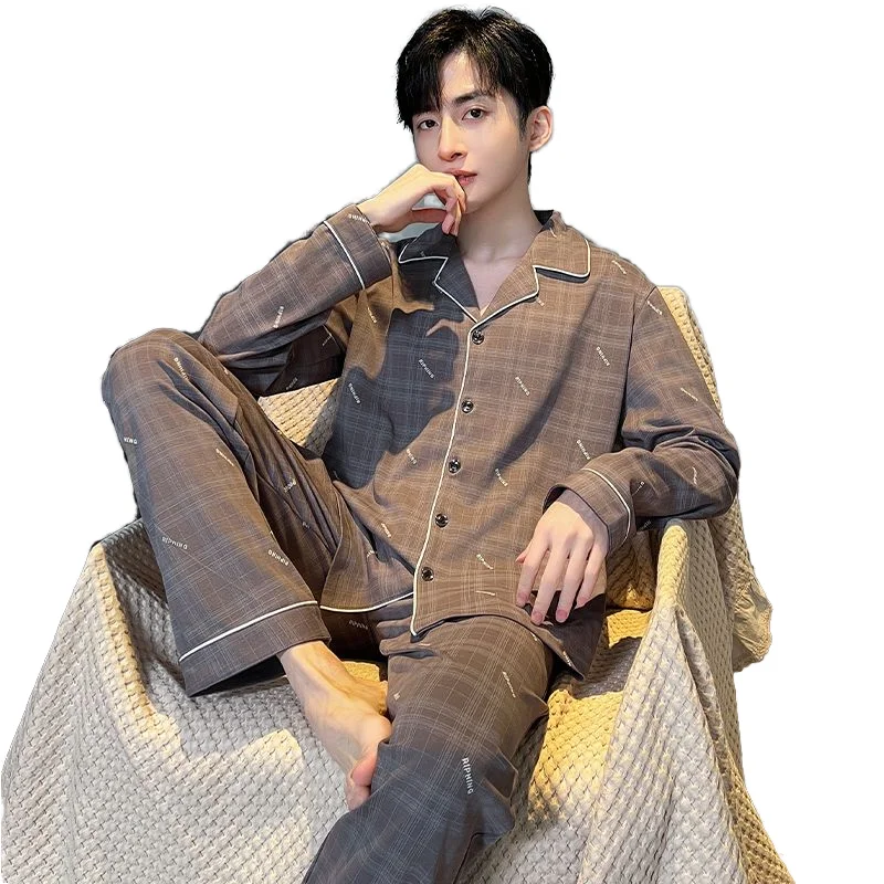 Men's Pajamas Autumn/Winter Lapels Cotton Long Sleeved Plus Size Sleepwear Casual Home Wear Two-piece Set