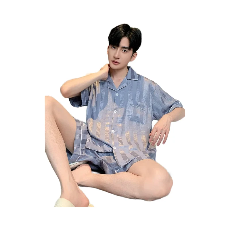 Men's Pajamas Lapel Pajamas Short Sleeve Shorts Long Pants 3 Cardigans Comfortable Breathable Cool Fabric Home Pajamas