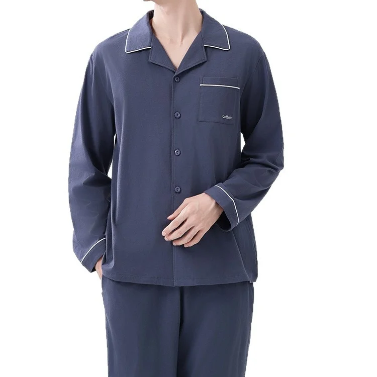 Men's Pajamas Made Pure Cotton 100% Cotton Home Wear Set Loose-Fitting Long Sleeves Long Pants Breathable Antibacterial Spring