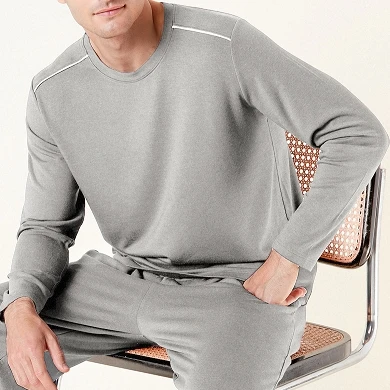 Men's Plus Size Pajamas, Loose Casual 2 Piece Long Sleeve Set, Knitted Modal