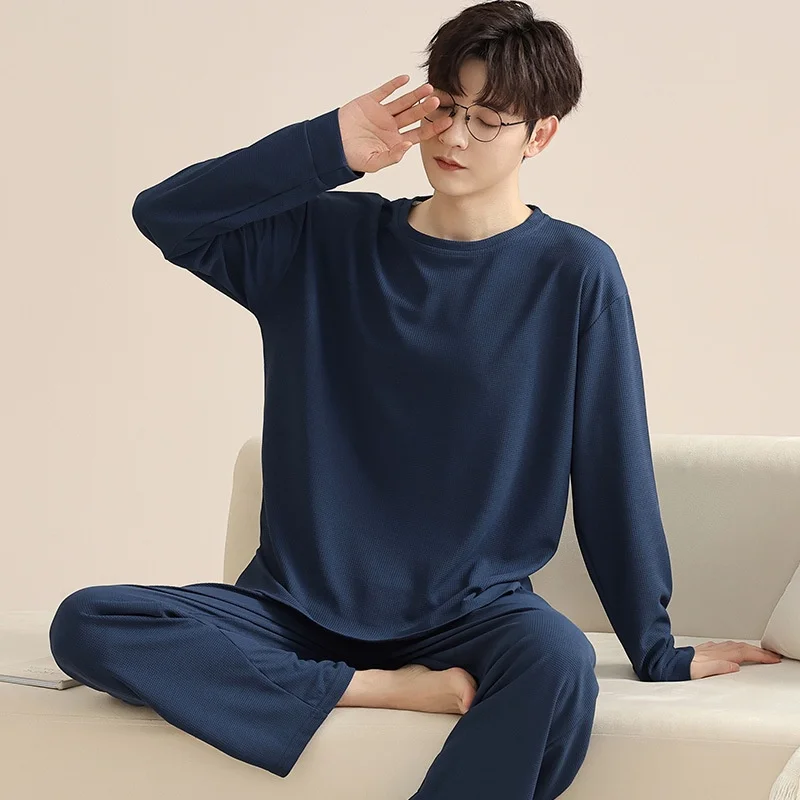 Men's Plus Size Pajamas, Thin Cotton, Long Sleeve, Long Pants, Homewear Set