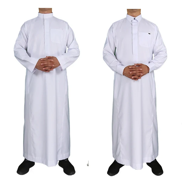 Men's Polyester Robe Stand-Up Collar Pocket Design Traditional Muslim Clothing for Eid Stock