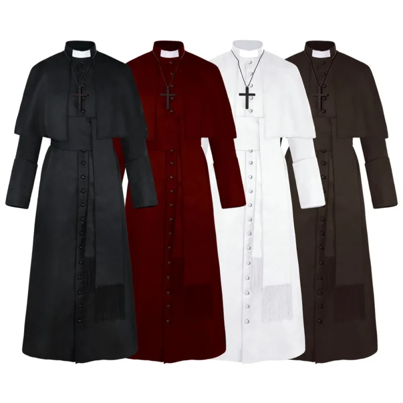 Men's Priest Costume Halloween Party Outfit Traditional Vestments With Robe Collar