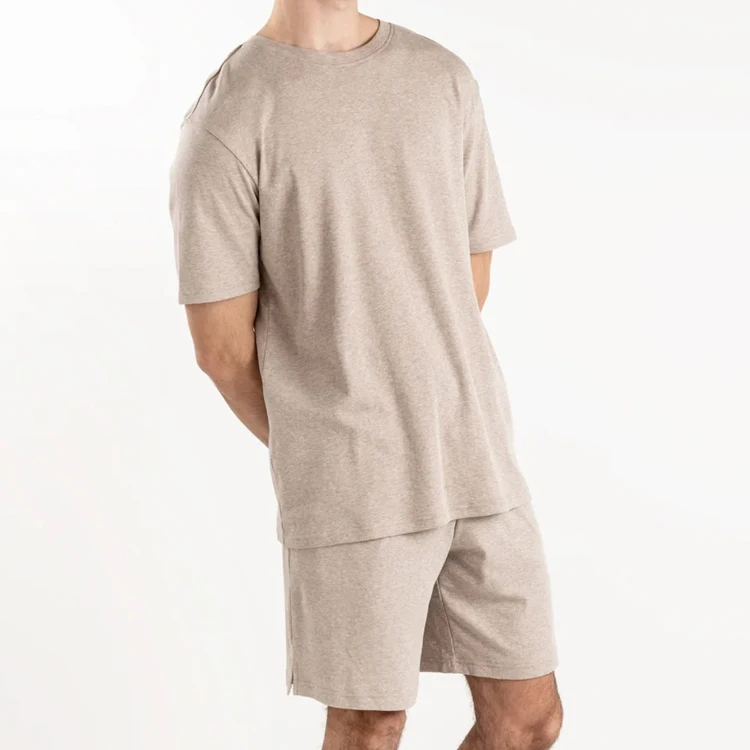 Men's Short PJ Set Organic Cotton Jersey Mens Sleepwear Short Sleeve Homewear for Men Pajama Summer Jersey Pyjamas Sets