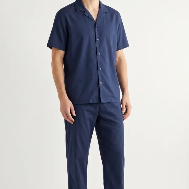 Mens Short Sleeve Button Down Pajama Set Soft Breathable Loungewear Custom Logo Sleepwear for Home Wear