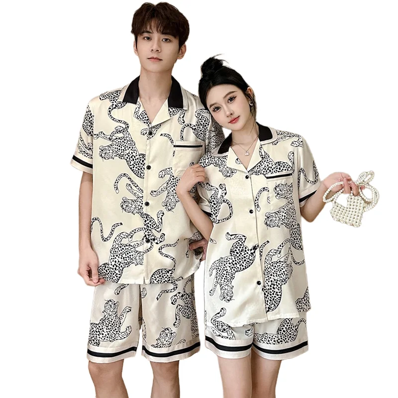 Men's Short Sleeve Shorts Nightwear High Quality Silk Couple Pajamas Lapel Ladies Fashion Printed Plus Size Sleepwear Home Wear