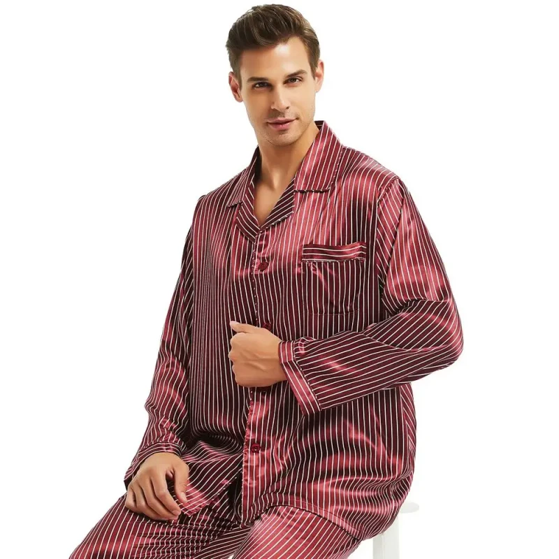 Mens Silk Satin Pajamas Set Loungewear Custom Onesie Satin Men's Sleepwear