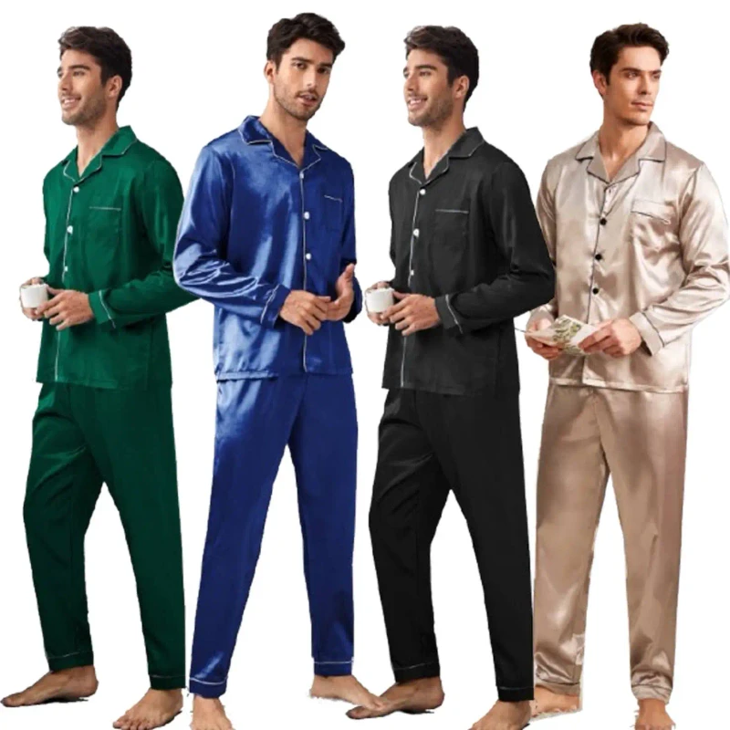 Men's Silk Sleepwear Custom Sexy Nightgown Breathable Satin Pajamas Home Use Soft Bath Robe Print