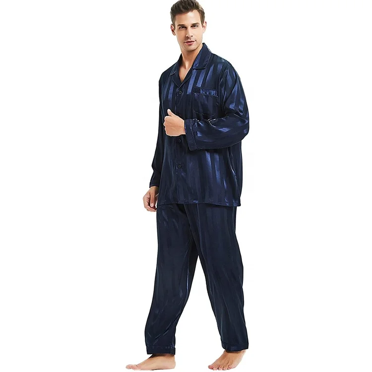 Men's Sleepwear Pajamas Classic Button Down Solid Color Pure Silk Loose Mens Sleepwear