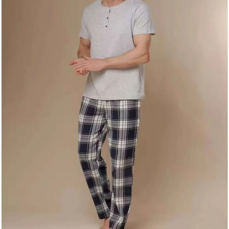 Men's Soft 100% Cotton Knitted Digital Printed 2-Piece Pajama Set Breathable Quick Dry Anti-Wrinkle Short