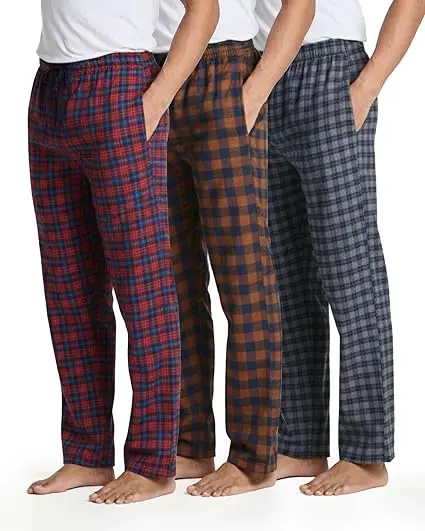 Men's Soft Cotton Flannel Pajama Pants PJ Lounge Bottoms Elastic Waist Pockets