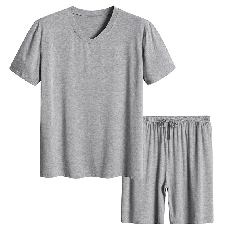 Mens Solid Color Bamboo Pajamas Custom 100% Cotton Knitted Sleepwear