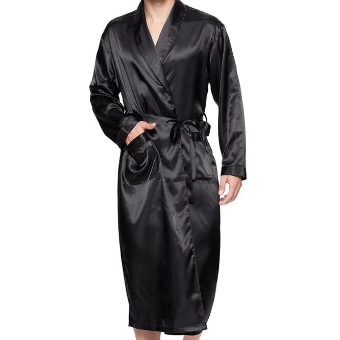 Men's Solid Silk Satin Lounge Robe