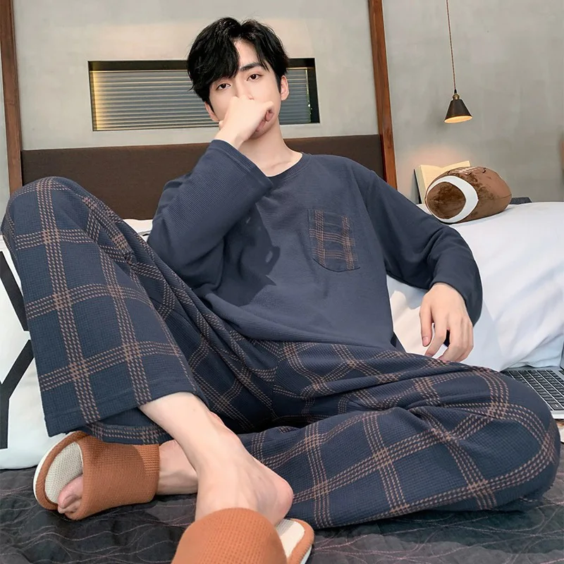 Men's Spring Autumn Loungewear Set Long Sleeve Lightweight Solid Color Pajamas Simple Casual Comfortable 2 Piece Sleepwear