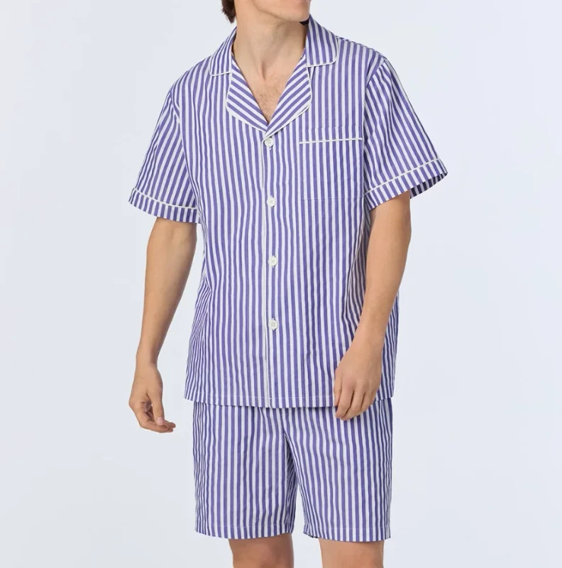 Men's Striped Pajama Sets Breathable Sleepwear 100% Cotton Casual Homewear Mens Nightwear Custom Pyjamas for Men Set