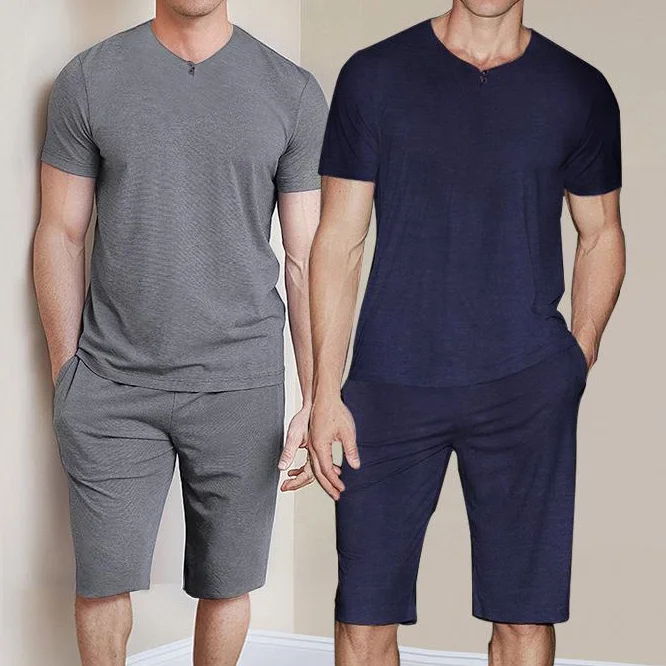 Men's Summer 2-Piece Modal Pajamas Set Cool Short Sleeve Knit Lounge Wear Casual Sleepwear Plus Size Soft Custom Designed