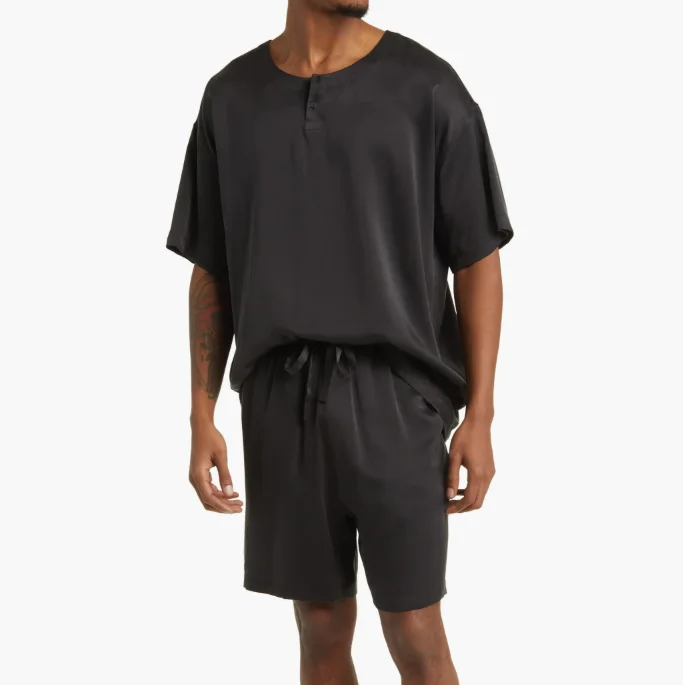 Men's Summer Casual Short Sleeved Satin Silk Sleepwear Pajamas Sets Breathable Home Outwear