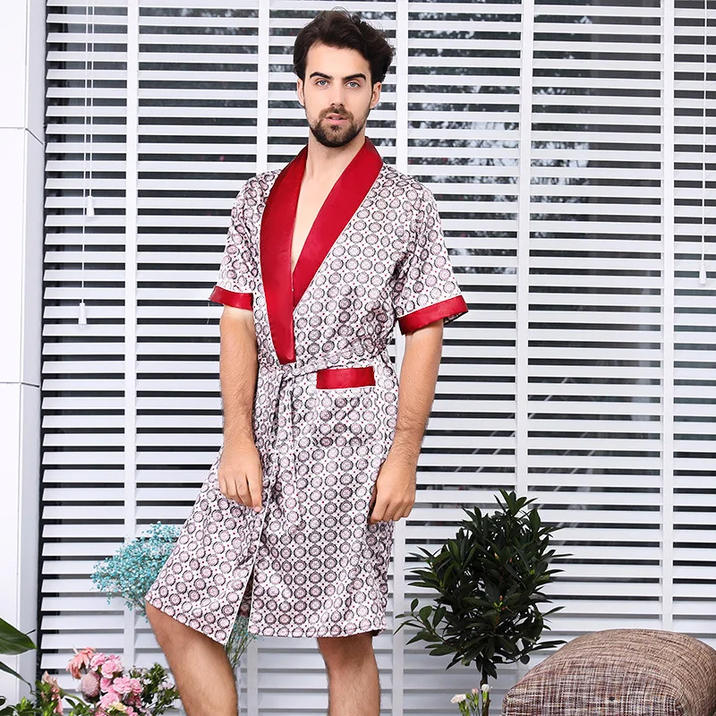 Men's Summer Comfortable Sleep Set Custom Logo Printed Breathable Thin Nightgown Long Nightwear for Sleep