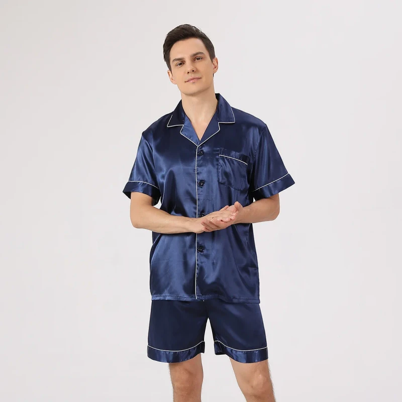 Men's Summer Pajama Set Plus Size Breathable Satin Short Sleeve Loose Fit for Casual Home Wear Relaxing Summer Nights