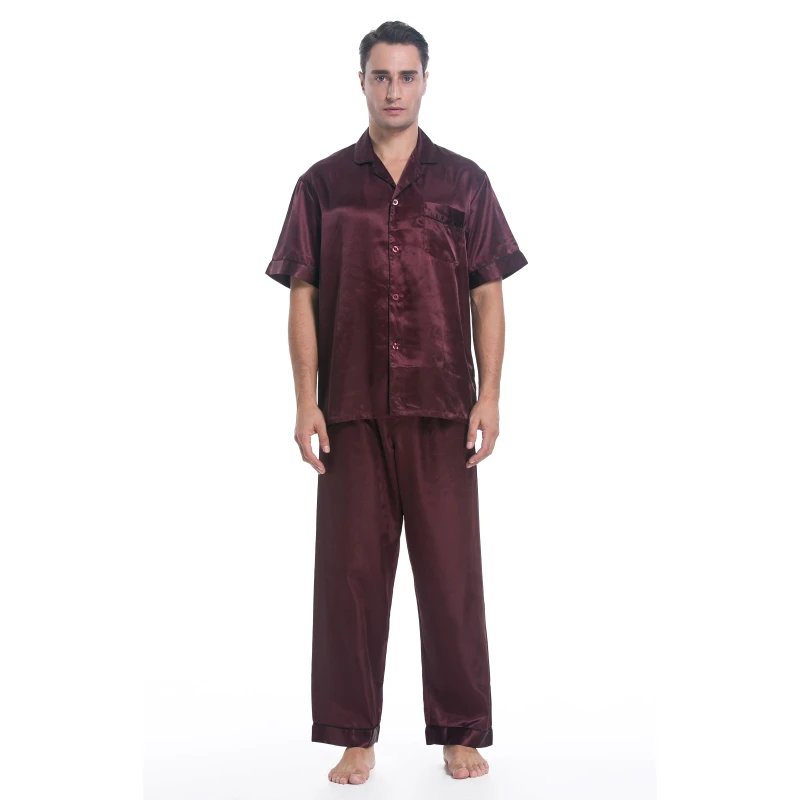 Men's Summer Pajamas Custom Oversized Customized Logo Short Sleeve Loungewear One Piece Soft Satin Breathable Quick