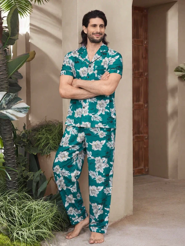 Men's Summer Thin Pajamas Set Loose Home Wear Summer Sleepwear