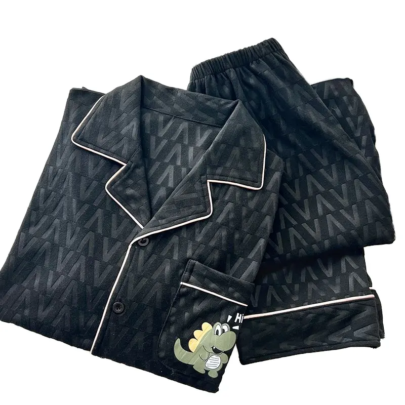 Men's Thermal Pajamas Large Size 3XL Spring Autumn Long sleeved Two Piece Suit Loose Leisure Home Wear Cartoon Pattern Design