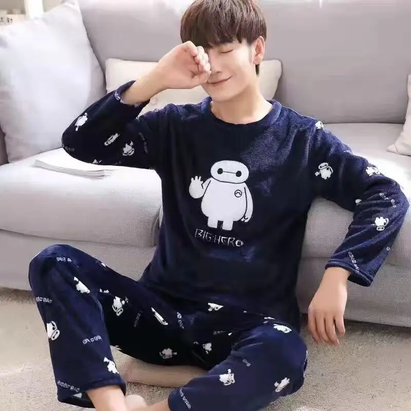Men's Winter Flannel Striped and Letter Printed Pajamas