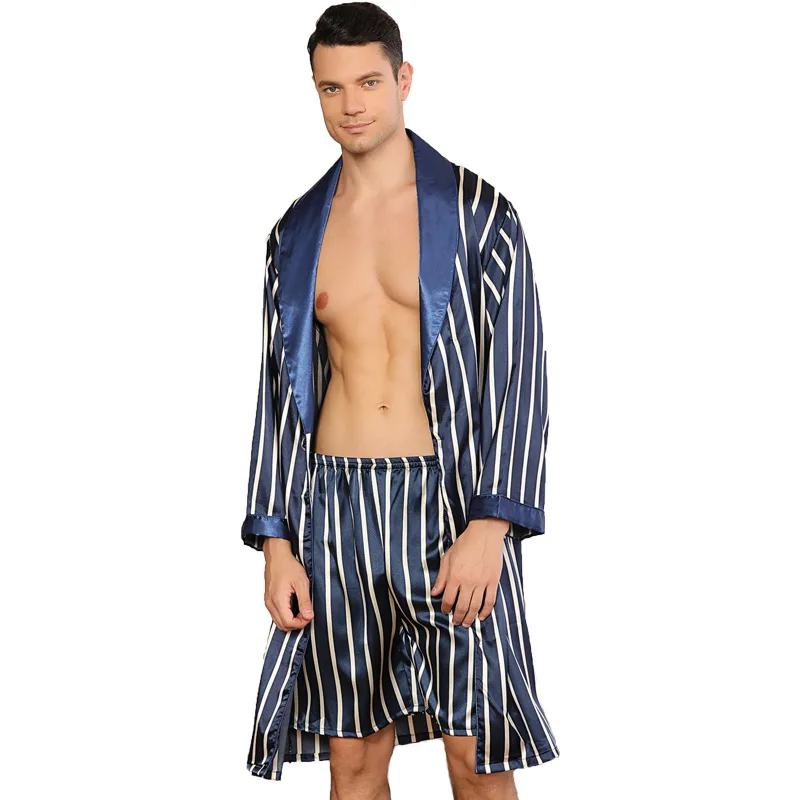 Men's Winter Long Sleeve Breathable 100% Polyester Silk European American Style Plus Size XL 2 Piece Woven Solid Pajama Set