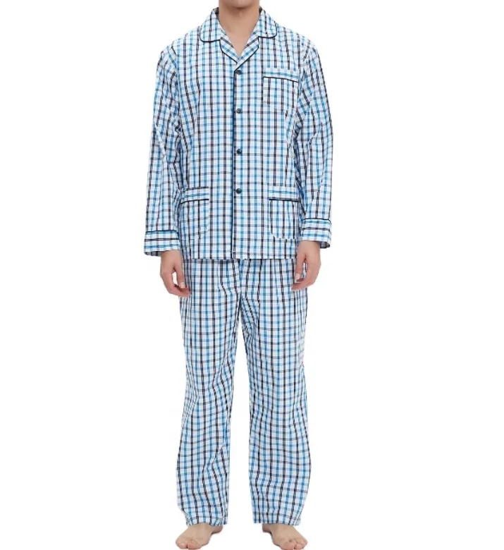 Men's Winter Thermal Cotton Loungewear Pajamas Set Long Sleeved Plus Size Plaid Sleepwear 2pcs Set