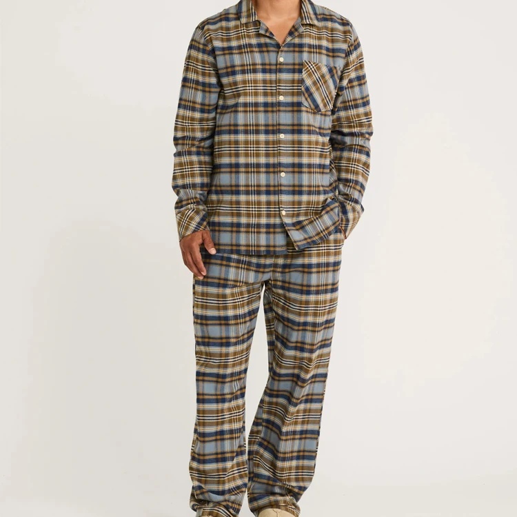 Men's flannel pajama set long sleeve Striped Pyjamas organic cotton mens sleepwear Sustainable holiday print Lounge Sets