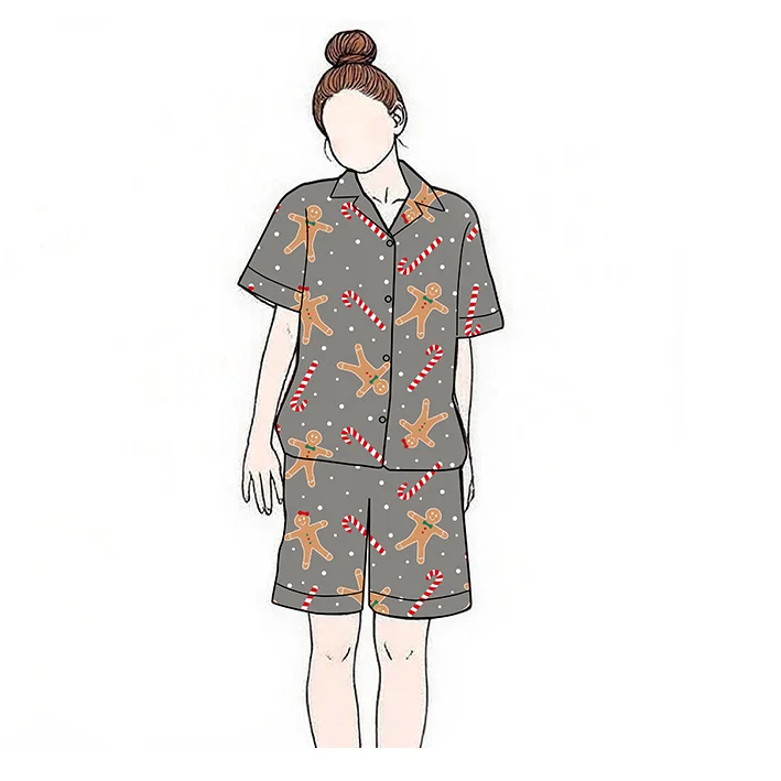 Merry Bright Women's Men's Personalized Cotton Pajamas Short Sleeves Elastic Waist Luxury Breathable Woven Summer Holiday