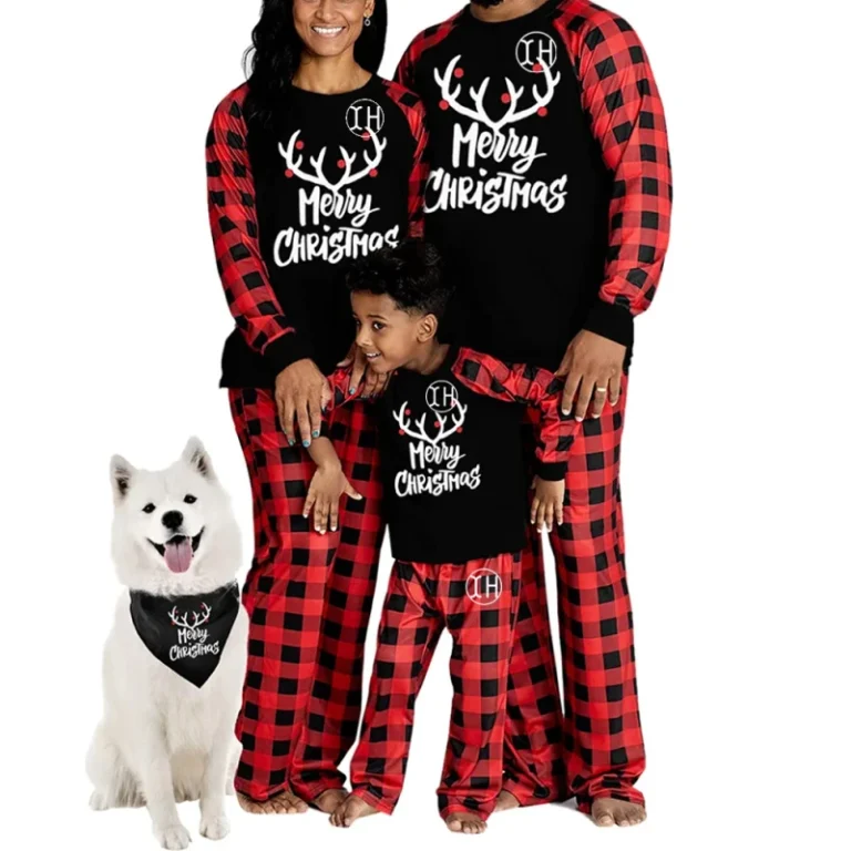 Merry-Christmas-Family-Pajamas-Sets-Elk-Plaid-Printed-Long-Sleeve-Shirts-Trousers-Matching-Outfits