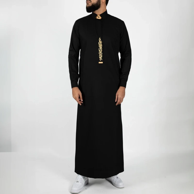 Middle East Arabic Men's Thobe Jubba Thawb for Men Plus Size Robe Muslim Casual Embroidered Luxurious Thobes Islam Clothing