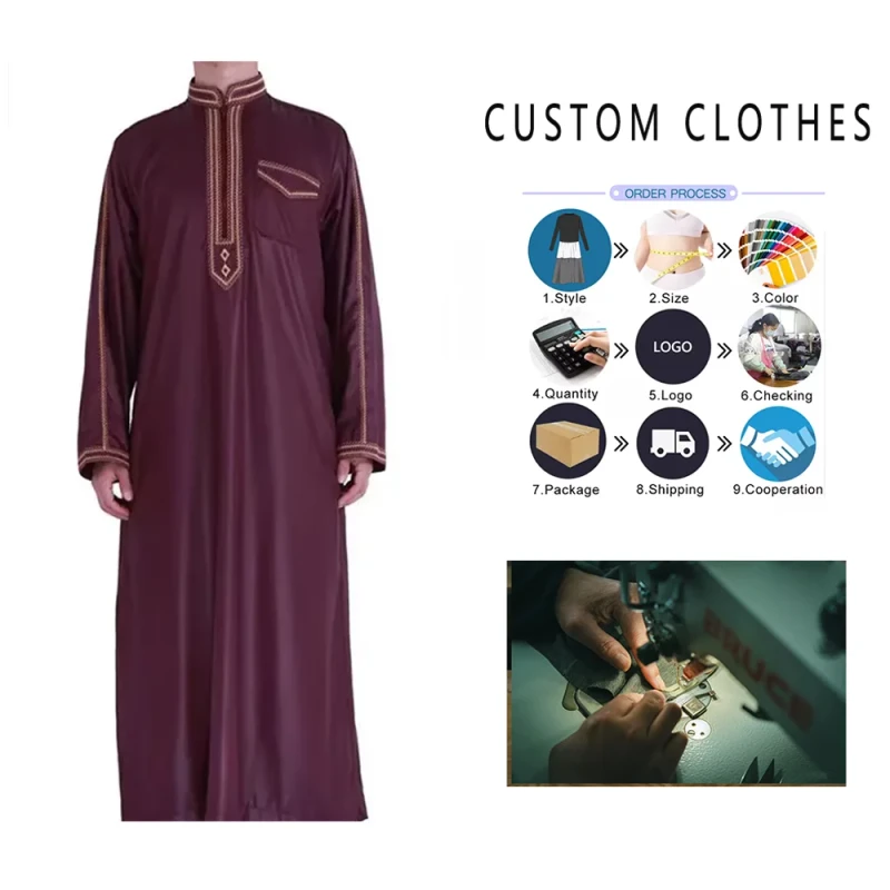 Middle Eastern Men's Nigerian Style Muslim Solid Long Sleeve Abaya Arab Dubai Ramadan Thobe Zipper Loose Fit Robe Traditional