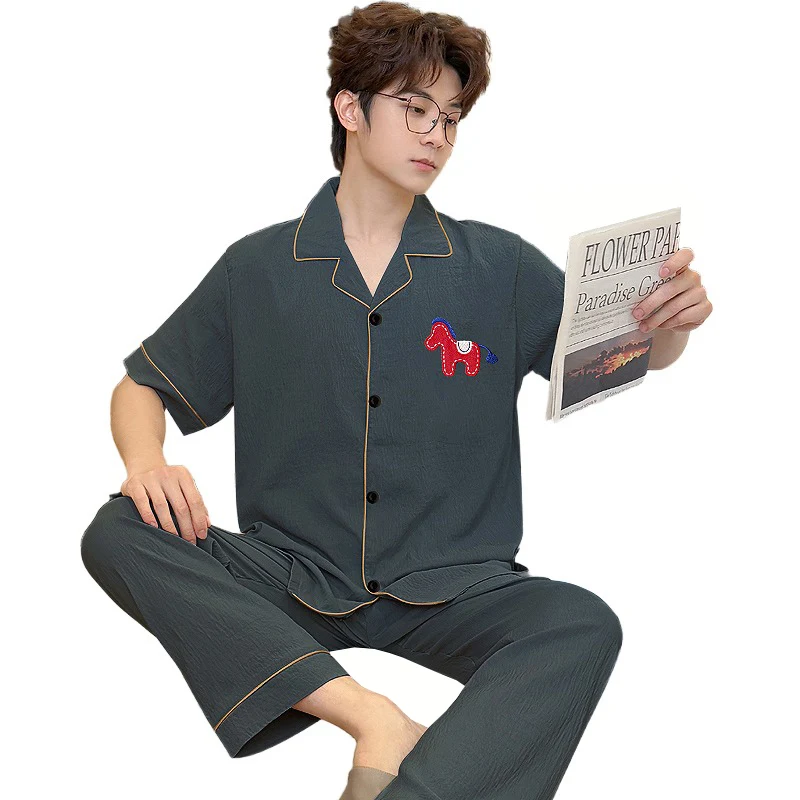 Minimalist Cartoon Men's Pajamas New Summer Collection short sleeve Shorts With Stylish Design Loungewear