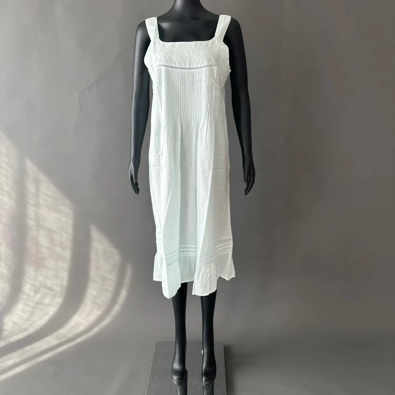 Mint Cotton Nightdress with Embroidery and Ruffle Hem