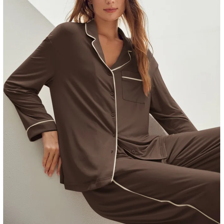 Modal Bamboo Women's Pajamas Long Sleeve with Piping Pyjamas Woman Sleepwear Loungewear Women Sets