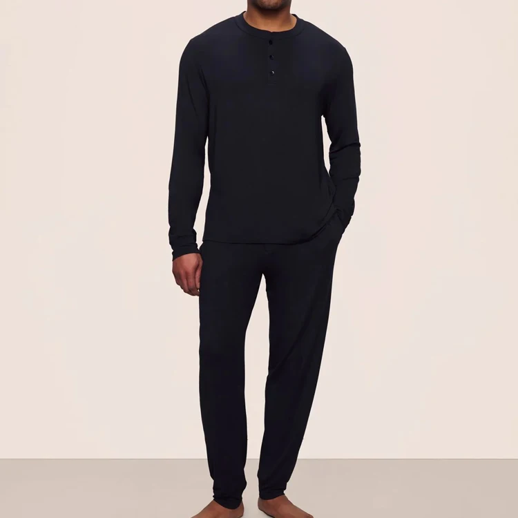 Modal Long PJ Set for Men Long Sleeve Two Piece Loungewear Organic Jersey Men's Pajamas Custom Pijama Oversized