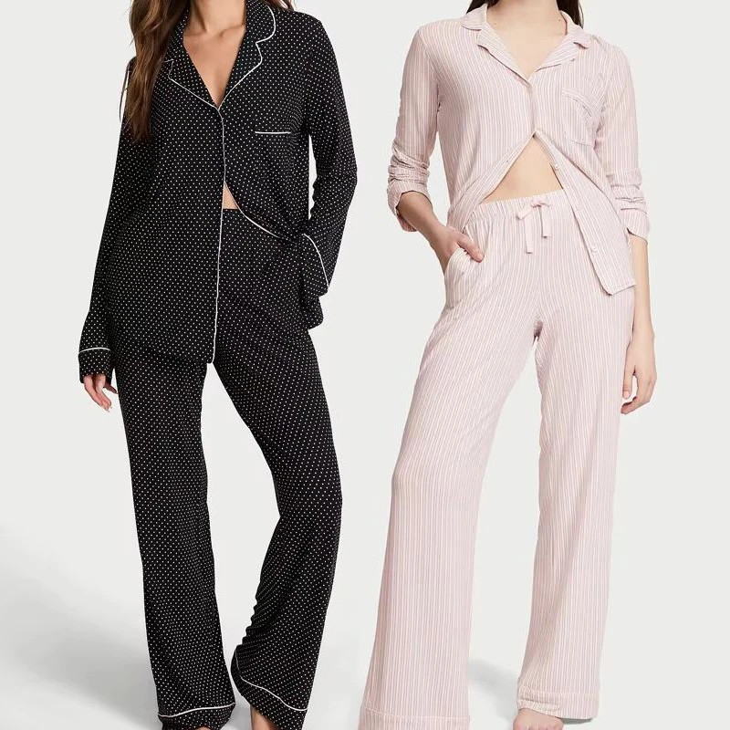 Modal Soft Long Pajama Set Womens Pyjamas Sleep Wear Woman Home Wear Lounge Wear Sets Summer Pyjamas Women Sleepwear