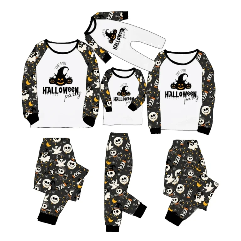 Moisture-Wicking-95Bamboo-5Spandex-Parent-Child-Long-Sleeve-Halloween-Raglan-Matching-Pajama-Sets-for-Party-Fall