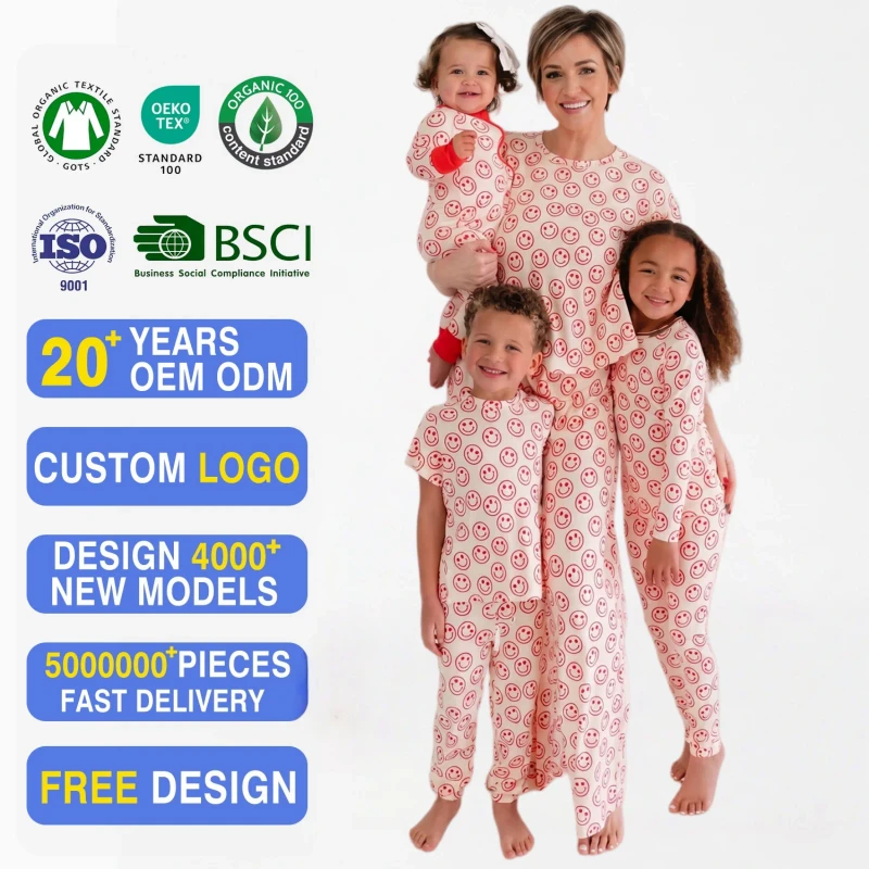 Mommy And Me Matching Pajamas Long Sleeve Family Sleepwear Cotton Lounge Set Kids Baby Home Wear OEKO TEX BSCI