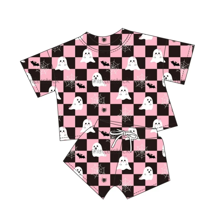 Mommy-and-Me-Pajamas-Pink-Checkered-Halloween-Print-Family-Matching-Sleepwear